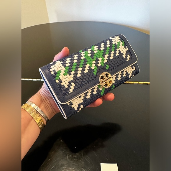 NWT Authentic Luxe Minimalist Tory Burch Duet Woven Envelope Continental/Clutch - Picture 6 of 17